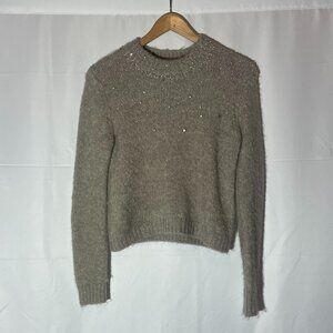 Greige Size Small Bedazzled Zara Fuzzy Sweater